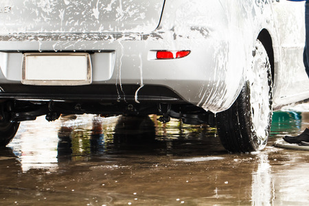 Car when washing in the carwashの写真素材