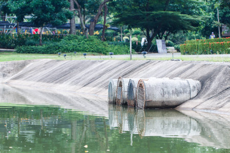 Concrete drain pipe in deep at the parkの写真素材