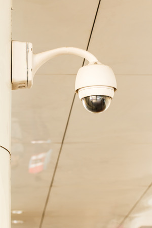 CCTV in building in front of wlak wayの写真素材