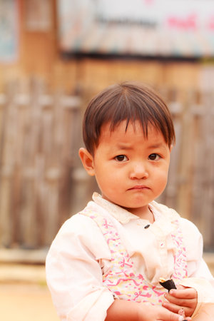 THAILAND-DECEMBER 17: Lahu angles children in bann Jabusi village, on December17, 2014 in Chiang Rai  province, Thailand.のeditorial素材