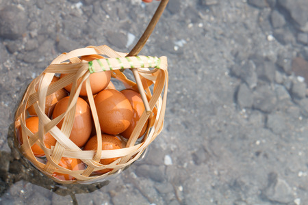 Top view of Boiled eggs in hot spring at Jaeson National Park in Lampang, Thailandの写真素材