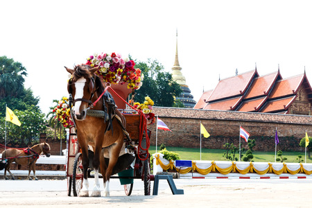 Horse carriage at Phrathat Lampang Luang temple in Lampang, Thailand-4の写真素材