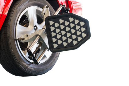 Closed up of red wheel car testの写真素材