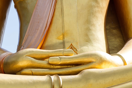 Close up hand of buddha statue, thailandの写真素材