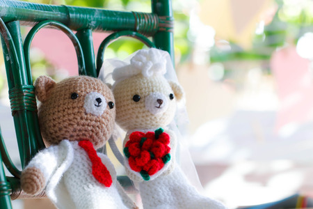 Bridal pair of teddy bear wedding, selected focus-2の写真素材