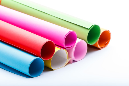 Rolls of color paper on white backgroundの写真素材