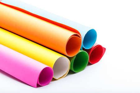 Rolls of color paper on white backgroundの写真素材