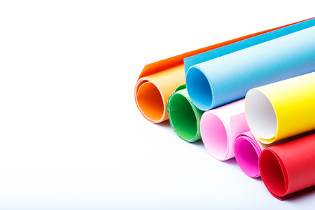 Rolls of color paper on white backgroundの写真素材