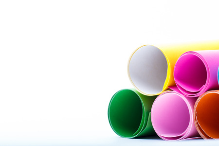 Rolls of color paper on white backgroundの写真素材
