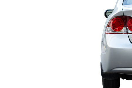 Back of silver car parking isolated on white backgroundの写真素材