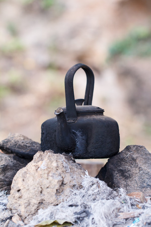 Kettle charcoal grills used outdoorの写真素材
