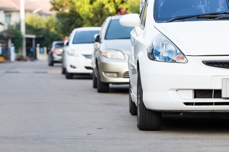 White car on parking lotの写真素材