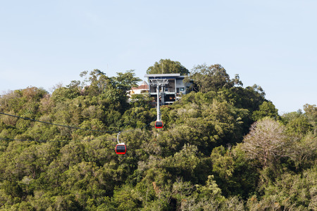 Red cable car on mountain in Songkhla province, Thailandの写真素材