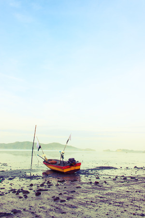 Minimalist of lonely boat at sea, Thailandの写真素材