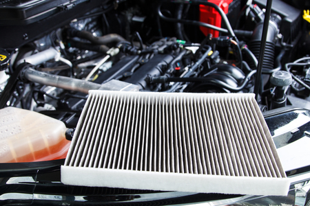 Used car air filter prepare for replacing at auto serviceの写真素材