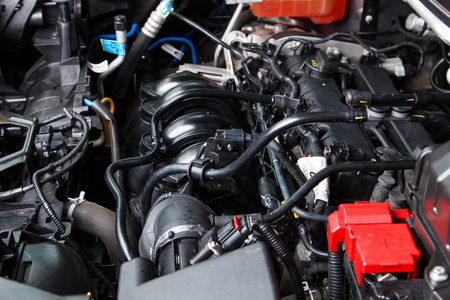Close up modern powerful new car engineの写真素材