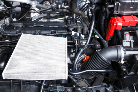 Used car air filter prepare for replacing at auto serviceの写真素材