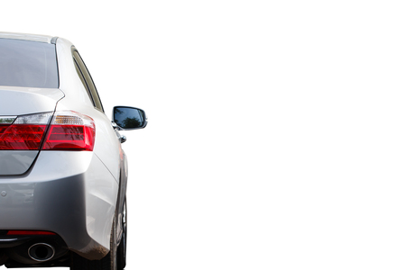 Back of silver car isolated on white backgroundの写真素材
