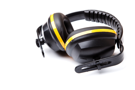 Ear protection isolated on white background represents the concept of keeping the quality of hearingの写真素材