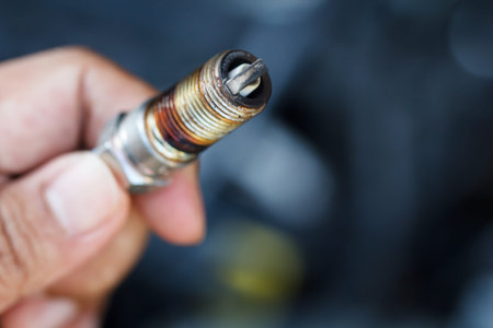 Used spark plug car in hand, selected focus