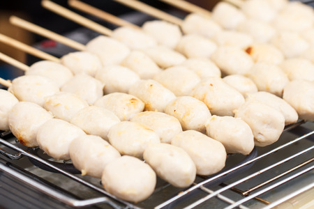Meatball grilled one of street food in Thailandの写真素材