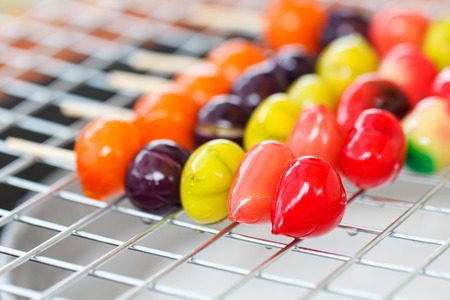Ball plated dessert is the colorfool sweet street food in THailandの写真素材