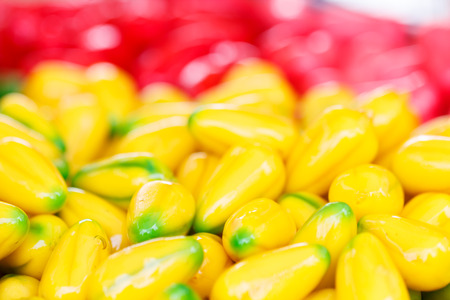 Yellow Ball plated dessert is the colorfool sweet street food in THailandの写真素材