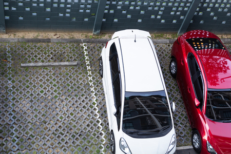 Top view of car parking outdoor with spaceの写真素材