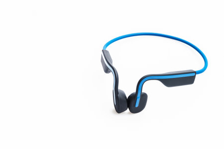 headphones lie on white background, technology progress conceptの写真素材