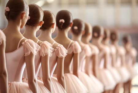 How ballerinas improve posture, in the style of light brown and pink, close-upの素材