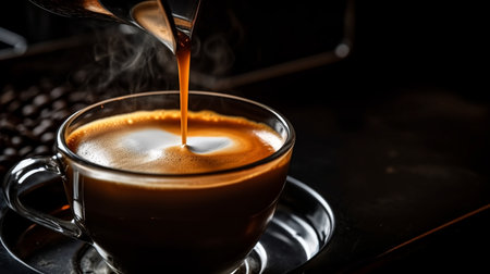 espresso with foam in a steel cup, fresh, relax and aroma styleの素材