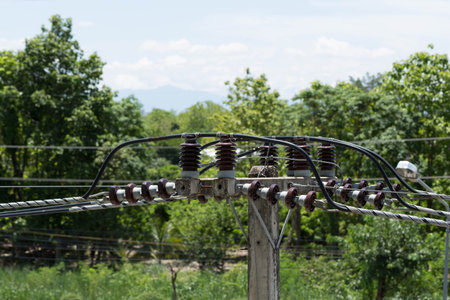 High voltage line beneath the blue sky