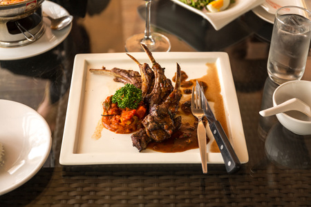 Grilled Race of New Zealand lamb with Rosemary Sauceの写真素材