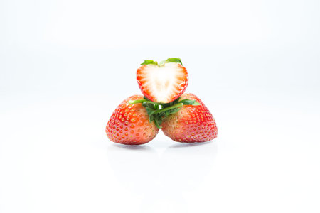 Strawberry. Fresh strawberry. Red strewberry. Strawberry Juice. Loosely laid strawberries in different positions.の写真素材