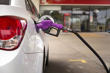 gas station petrol car in line fuel up conceptの写真素材