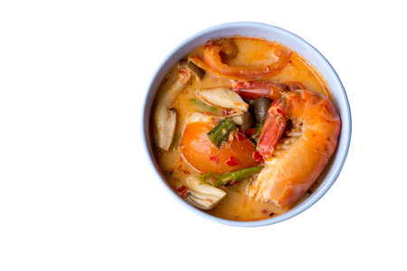 Spicy prawn soup or  tom yum goong thai food international in restaurant menu international food. image clipping path.の写真素材