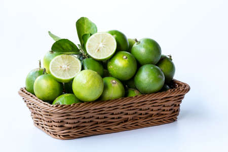 Fresh green oranges in basket , Fresh green oranges at market and shop for sell.の写真素材