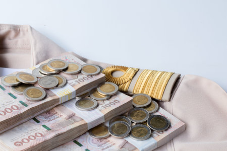 salary for civil servants with banknotes and coins.payday concept.