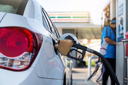 Fuel pumps gasohol, gasoline ,benzine, at a gas station ,price gasoline concept.の写真素材