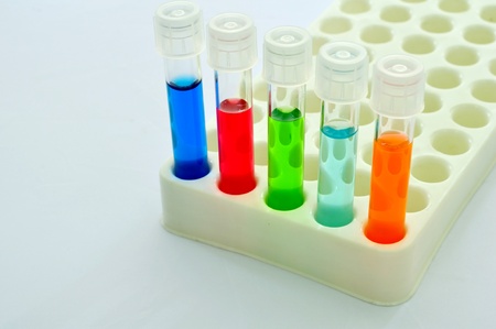 A tubes of colorful reagent with holderの写真素材