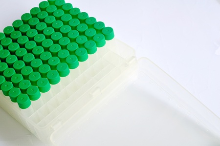 A box of green cap microtubesの写真素材