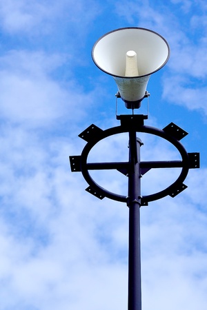 A bullhorn with blue skyの写真素材