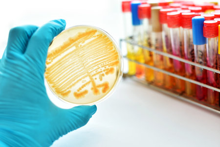 Colonies of bacteria in petri dishの写真素材