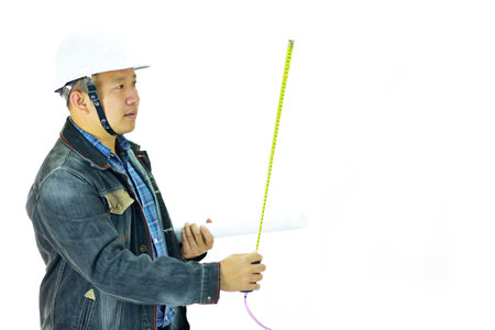 Portrait of Asian male engineer on white background