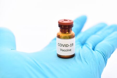 Vial of COVID-19 virus vaccine for injectionの写真素材