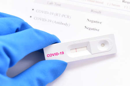 COVID-19 test results by using RT-PCR method and rapid test antibody method, the results both negativeの写真素材