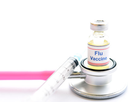 Bottle of Flu vaccine for injection, protective vaccine for influenza virusの写真素材