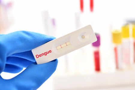 Dengue virus positive test result by using rapid test deviceの写真素材