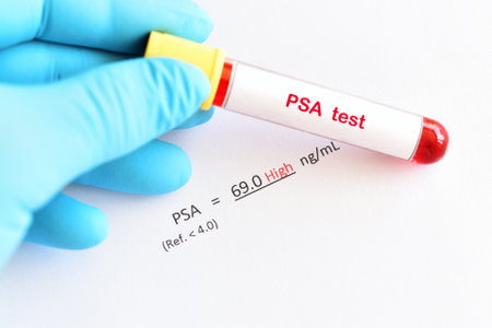 Abnormal high PSA test result with blood sample tubeの写真素材
