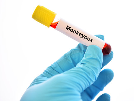 Blood sample tube positive with Monkeypox virusの写真素材